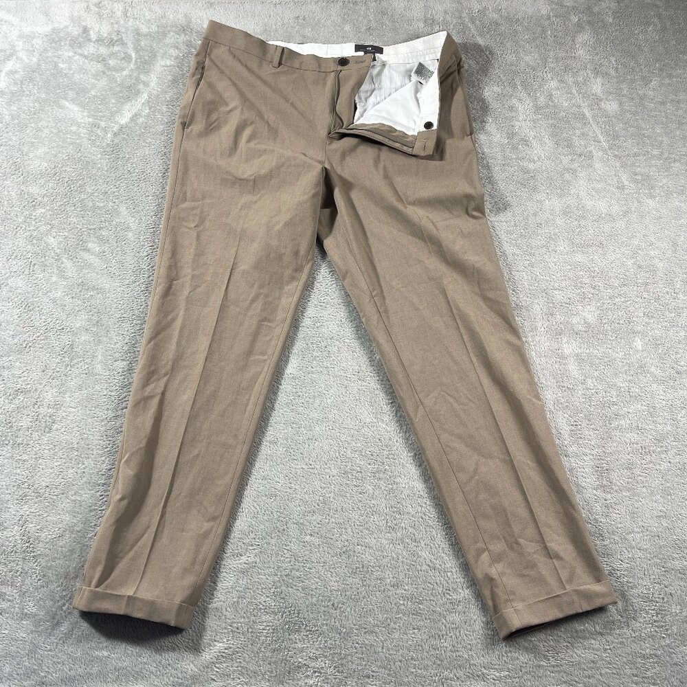 H&M Dress Slim Fit‎ Dress Pants Grey 36 Brown Beige Cuffed Office Work Classic